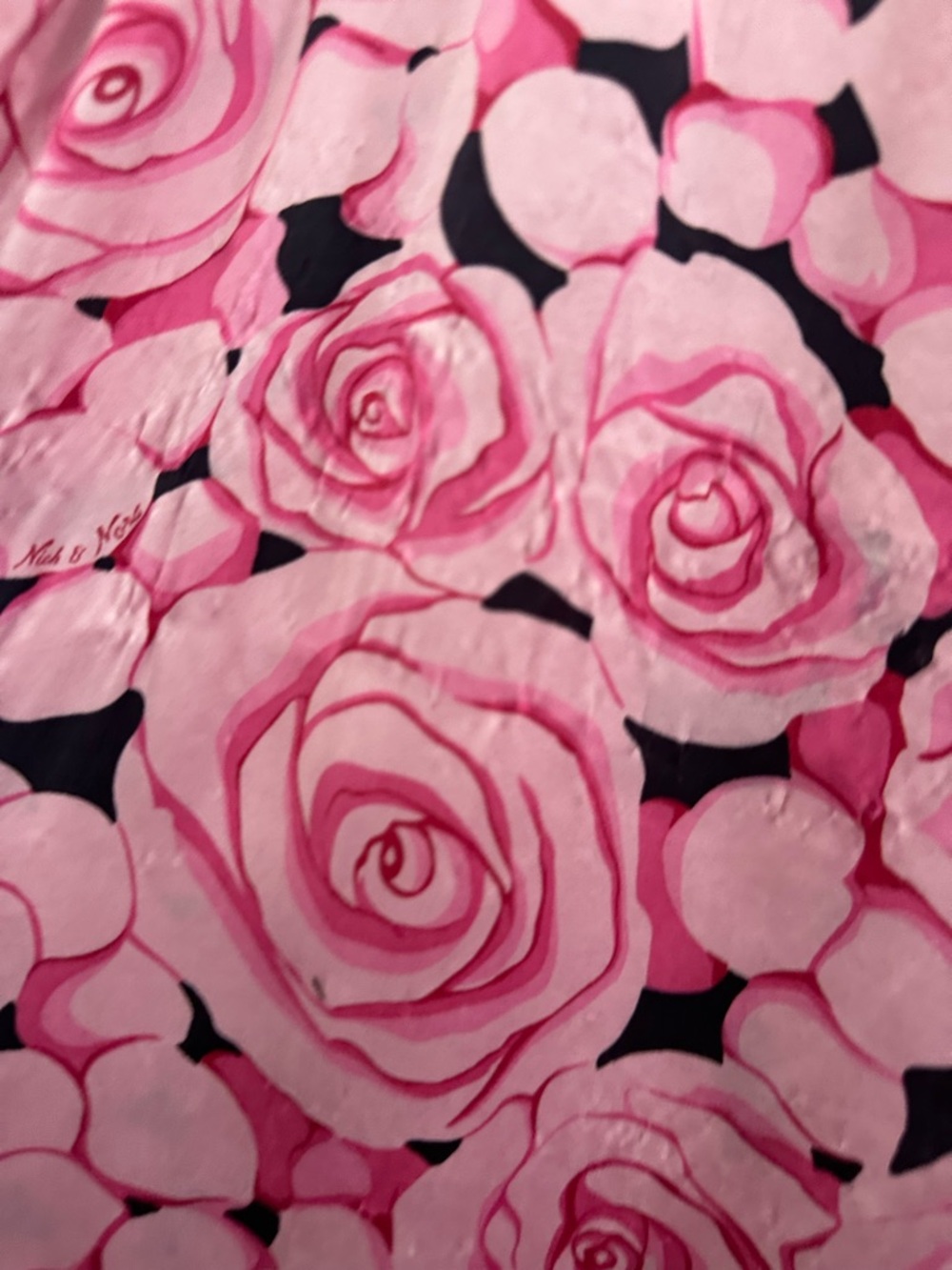 Nick & Nora Pink Rose Print 100% silk Pajama Set Floral Long Sleeve & Pants FLAW - Picture 3 of 15